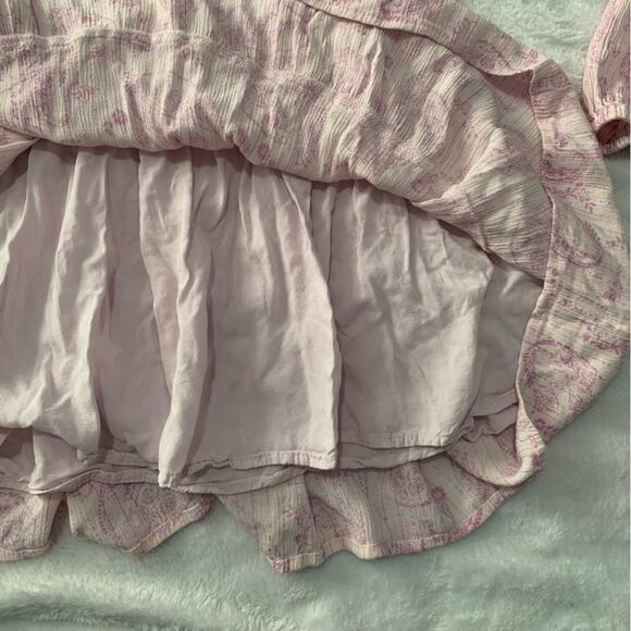 House of Harlow 1960 womens XS pink paisley smocked mini dress puff Ajay v neck - Picture 11 of 13